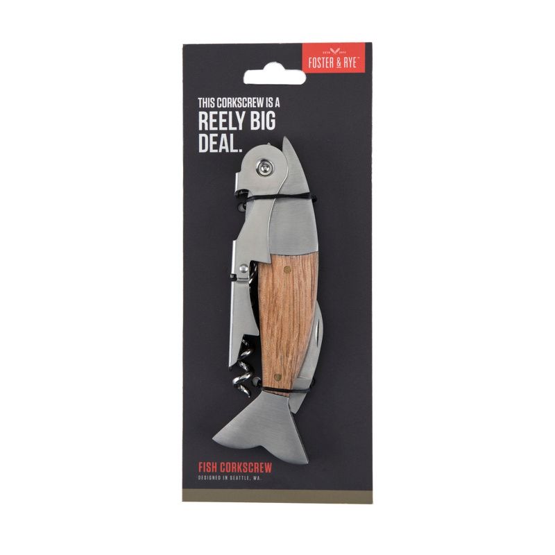 Wood & Stainless Steel Fish Corkscrew by Foster & Rye™, Natural color, 5 of 6