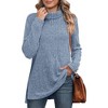 Clearlove Women's Solid Color High Neck Slit Hem Ribbed Loose Fit Long Sleeve T-Shirt Fall Winter Stretchy Casual Top - 4 of 4
