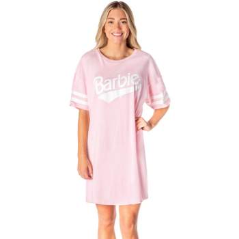 Barbie Womens' Classic Retro Title Logo Nightgown Sleep Pajama Shirt Pink
