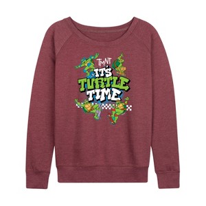 Women's - Teenage Mutant Ninja Turtles - It's Turtle Time Lightweight French Terry Wide Neck Long Sleeve Shirt - 1 of 4