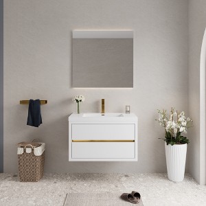 Whisen Pre-Assembled Floating Wall-Mounted Bathroom Vanity with Stone Resin Sink, U-Shaped Storage Drawers - 1 of 4