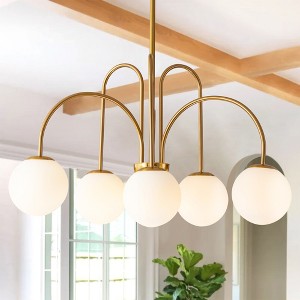 Rennnsan Sylora 30" W 6 -Light Milk Glass Dimmable Contemporary Sputnik Chandelier in Brass - 1 of 4