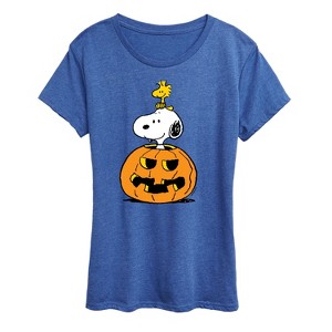 Women's - Peanuts - Snoopy Woodstock Pumpkin Short Sleeve Graphic T-Shirt - 1 of 4