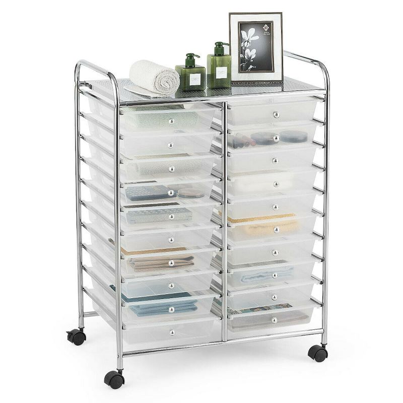 Tangkula 20-Drawers Rolling Storage Cart with Organizer Top, 3 of 5