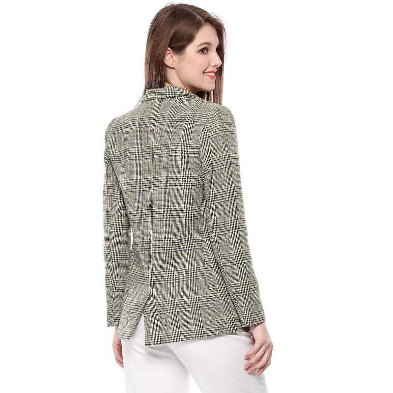 Allegra K Women's Notched Lapel Long Sleeve Flap Pockets Back Vent One-Button Plaid Blazer, 6 of 8