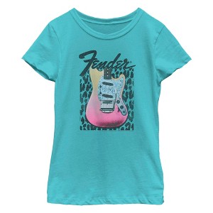 Girl's Fender Leopard Pink Guitar T-Shirt - 1 of 4