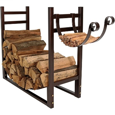 Bronze Steel Indoor/Outdoor Firewood Log Rack with Kindling Holder