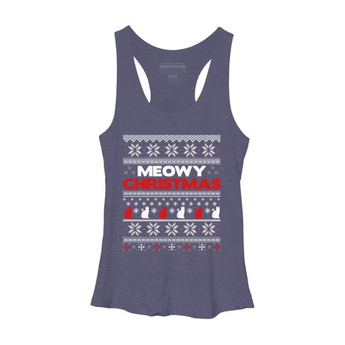 Women's Design By Humans Meowy Christmas Funny Xmas Gift Shirt By thebluebabi Racerback Tank Top - image 1 of 3