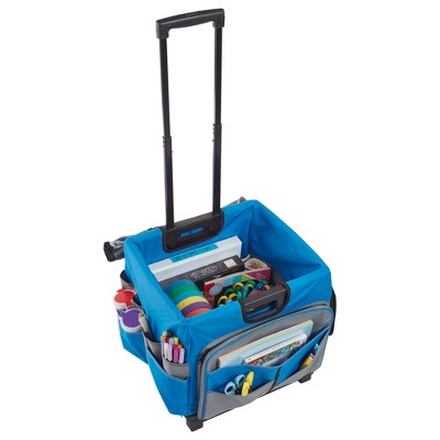 Blue and Grey Canvas Rolling Cart with Organizer Bag