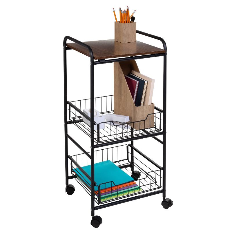 Honey-Can-Do 3 Tier Slim Rolling Cart with Pull Out Baskets, 3 of 12