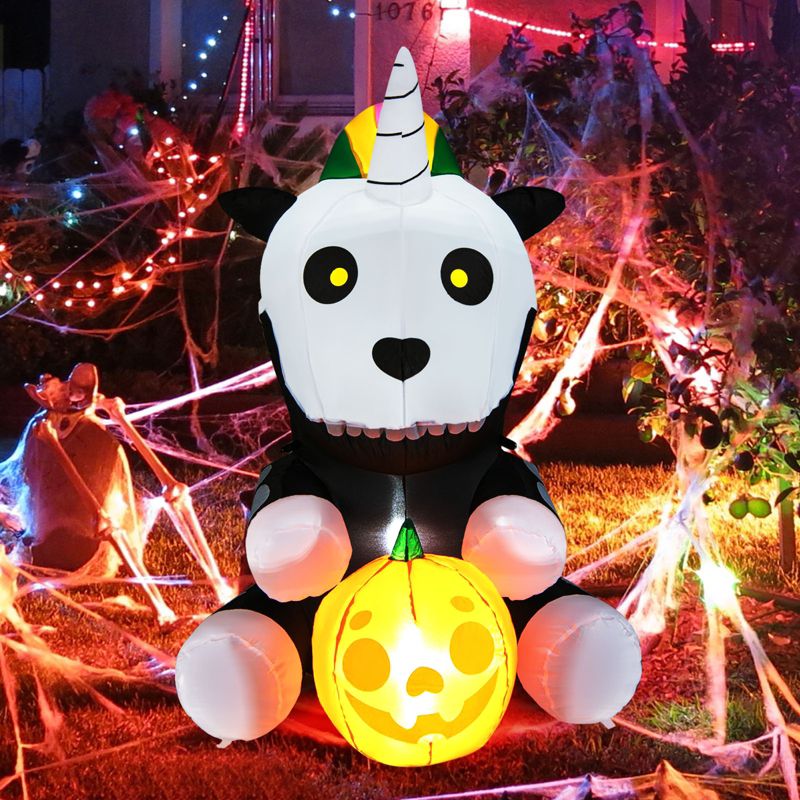 Tangkula 5FT Tall Halloween Inflatable Decoration Inflatable Skeleton Unicorn with Pumpkin Lantern Built-in LED Lights & Waterproof Air Blower, 2 of 10