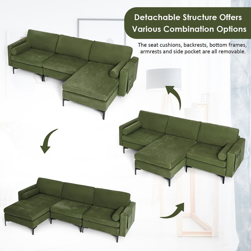 Costway Modular L-shaped Sectional Sofa w/ Reversible Chaise & 2 USB Ports Army Green, 5 of 11