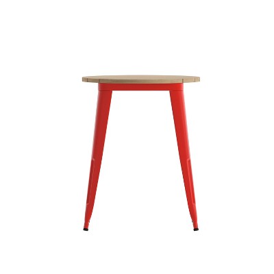 24" Round Brown Poly Resin Top Red Steel Base Dining Table