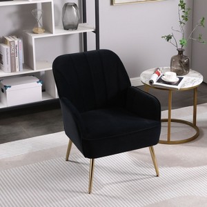 CAVINAS Mid-Century Modern Velvet Boucle Arm Chair,Plush Comfy Gold Leg Accent Chair for Living Room,Bedroom,Black - 1 of 4