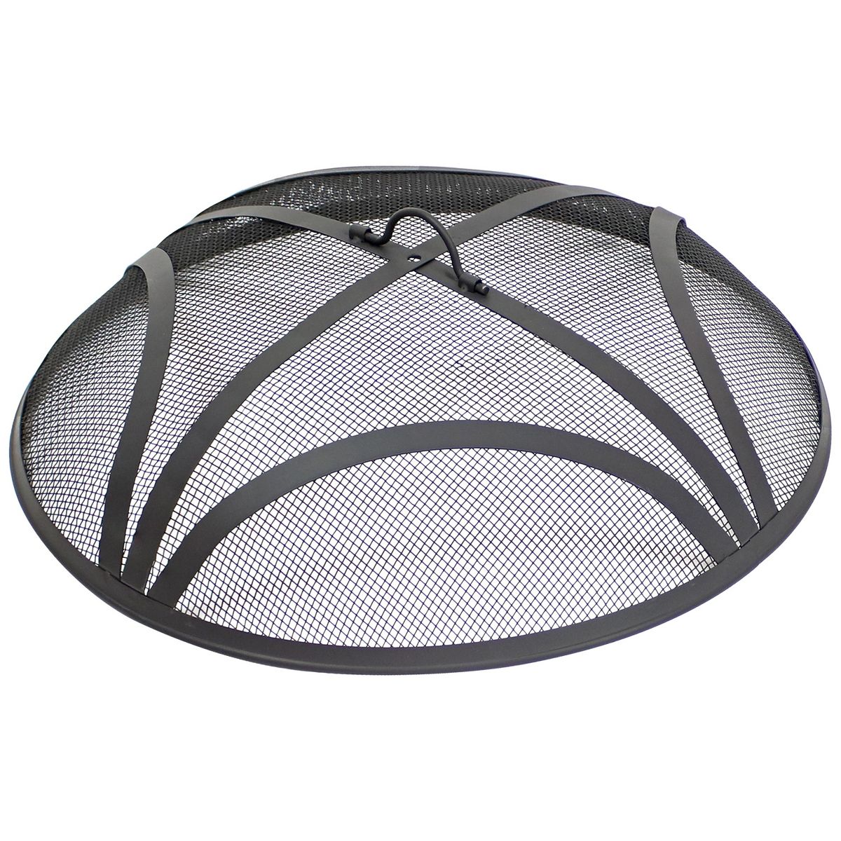 Sunnydaze Outdoor Heavy-Duty Reinforced Steel Round Fire Pit Spark Screen with Ring Handle - Black