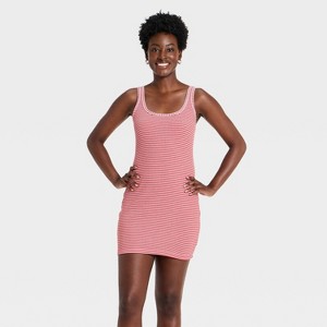 bodycon knit mini dress Azure and Coconut Striped Knit Bodycon Mini Dress