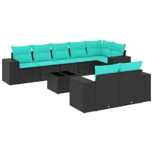 vidaXL 9 Piece Patio Sofa Set with Cushions Black Poly Rattan - 1 of 4