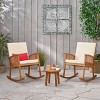 Abbottsford 3pc Acacia Wood Rocking Chairs and Side Table Set - Brown/Cream - Christopher Knight Home: Weather-Resistant Outdoor Seating - 2 of 4