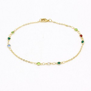 RMZ GOLD NYC 18K GOLD Filled Dainty Multi Color CRYSTAL ANKLE BRACELET - 1 of 4