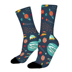 Planets In Space Adventure Women Printed Crew Socks Funny Funky Socks Soft Polyester Novelty Gifts for Artists Men - 1 of 1