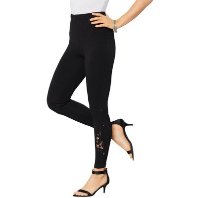 Roaman's Women's Plus Size Lace-Inset Essential Stretch Legging