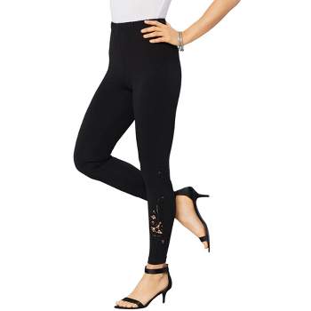 ellos Women's Plus Size Glitter Side Stripe Ponte Leggings - 14/16, Black