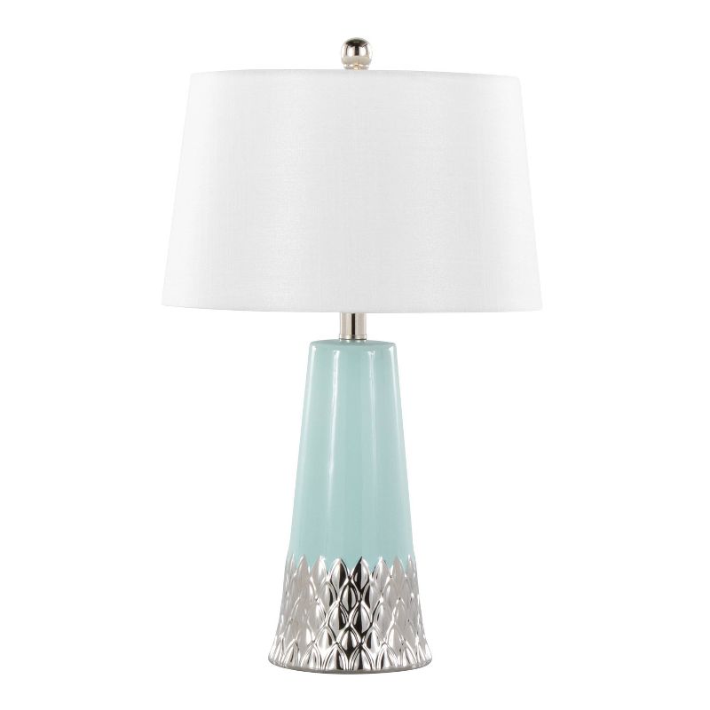LumiSource Penelope 22&#34; Contemporary Ceramic Table Lamp with Tiffany Blue and Silver Ceramic Body and White Shade, 1 of 7