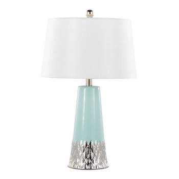 LumiSource Penelope 22" Contemporary Ceramic Table Lamp with Tiffany Blue and Silver Ceramic Body and White Shade
