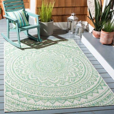 Ivory and Green Geometric Indoor/Outdoor Area Rug