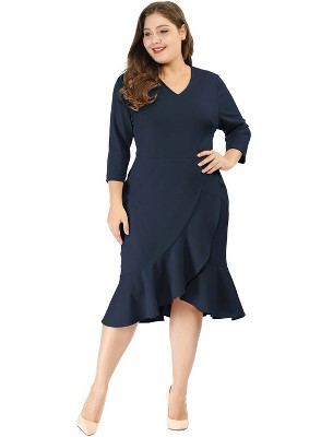 Agnes Orinda Women's Plus Size Cocktail V-neck Wrap Ruffled Midi Bodycon Dresses