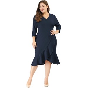 Agnes Orinda Women's Plus Size Cocktail V-neck Wrap Ruffled Midi Bodycon Dresses - 1 of 4