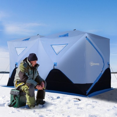 Outsunny Portable 8-Person Pop-up Ice Shelter Insulated Ice Fishing Tent with Ventilation Windows and Carry Bag