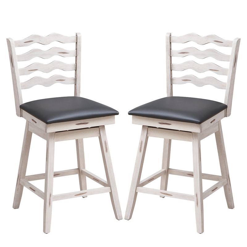 Costway Set of 2 Swivel Bar Stools Bar Height Upholstered  Faux Leather Dining Chairs, 1 of 10