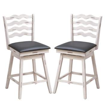 Costway Set of 2 Swivel Bar Stools Bar Height Upholstered  Faux Leather Dining Chairs