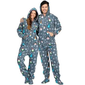 Footed Pajamas - Merry Gnomes Adult Hoodie Fleece Onesie