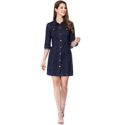 Женские платья INSPIRE CHIC Women's 3/4 Sleeve Button Down Denim Shirt Dress Small Deep Blue — фото 4