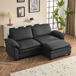 Karl Home |85.4 in. W Pillow Top Arm Double-layer Cushion Polyester Sofa in Black With Ottoman - 1 of 1