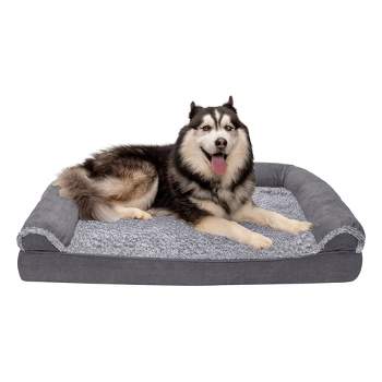 FurHaven Two-Tone Faux Fur & Suede Orthopedic Sofa Dog Bed