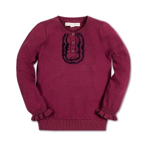 Hope & Henry Girls' Long Sleeve Ruffle Sweater Henley, Kids - 1 of 4