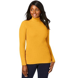 Jessica London Women's Plus Size Ribbed Cotton Turtleneck Sweater - 1 of 4