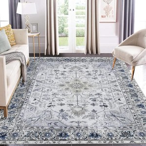 Washable Area Rug for Bedroom Vintage Low Pile Carpet Non-Slip Stain-Resistant No-Shedding Distressed Orange Dining Rugs - 1 of 4
