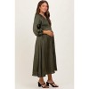 Pinkblush Olive Satin Smocked Pleated Maternity Midi Dress - 2 of 3