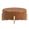 Christopher Knight Home Ralph Contemporary Rubberwood Faux Leather Round Ottoman, Brown - 4 of 4