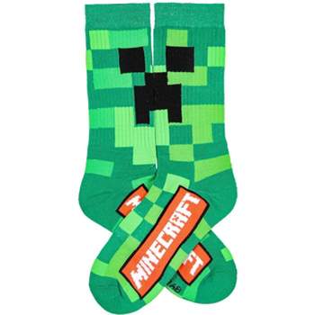 Minecraft Creeper Cubed Character Design Gaming Adult Crew Socks Green