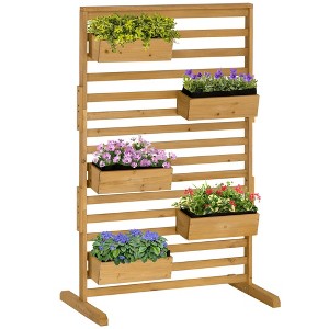 NAYSAYE Planter Wooden Plant Trellis Stand with 5 Hanging Planter Boxes for Outdoor Gardening, Natural Wood, 36.5"*19.3"*59" - 1 of 4
