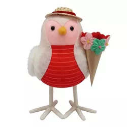 6.25" Fabric Valentine's Day Bird Figurine Holding Flowers - Spritz™