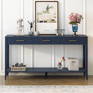NicBex Modern Long Console Table with 3 Vertical Stripe Drawers,2-Tier Narrow Entryway Table for Living Room,Hallway - 1 of 4