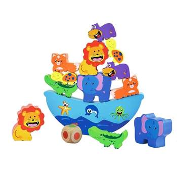 Insten 14 Pieces Wooden Stacking and Building Animal Blocks Set, Indoor Toys for Kids & Toddlers