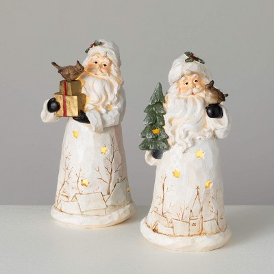 11"H & 11"H Sullivans Christmas LED Woodland Santa Set of 2, Multicolor, Indoor Christmas Decor