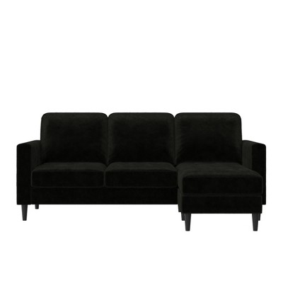 Strummer 81.63" Black Velvet Reversible Sectional Sofa with Ottoman